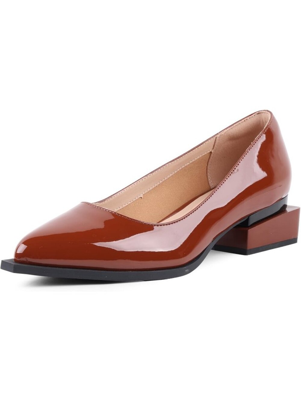 Women's Brown Heel Pumps with Arch Support and Pointed Toe Comfortable Flats